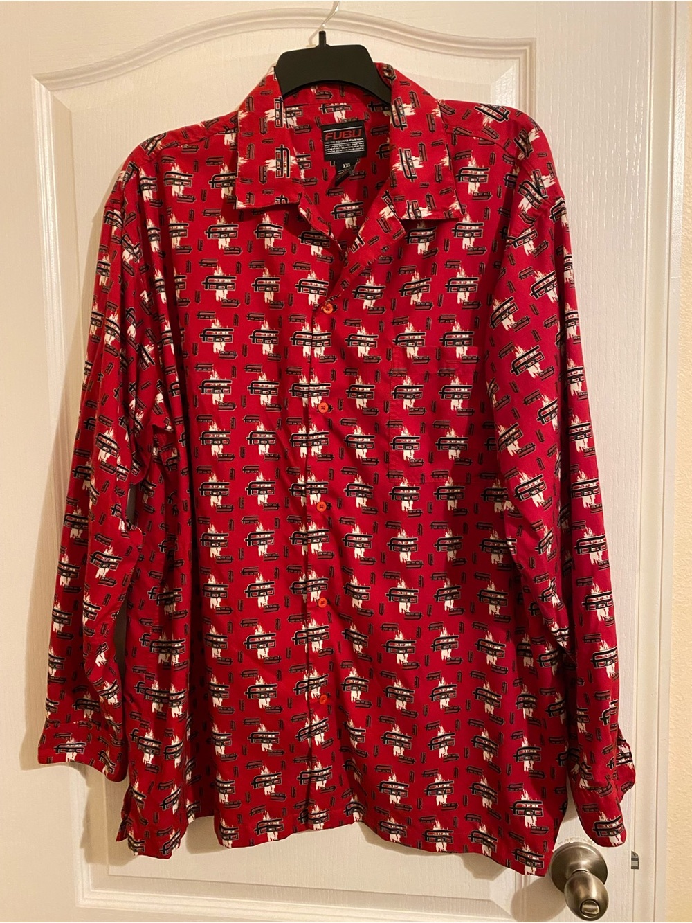 EUC Men's FUBU Long Sleeve Shirt Size XXL Button Down Red Logo Print VTG Y2K